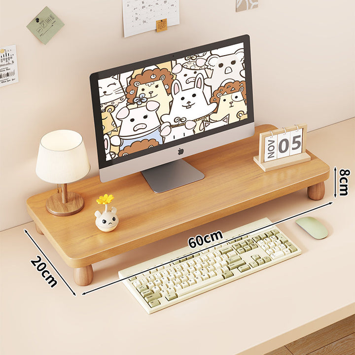 Solid Wood Monitor Riser with Tiered Desk Organizer and Cable Management