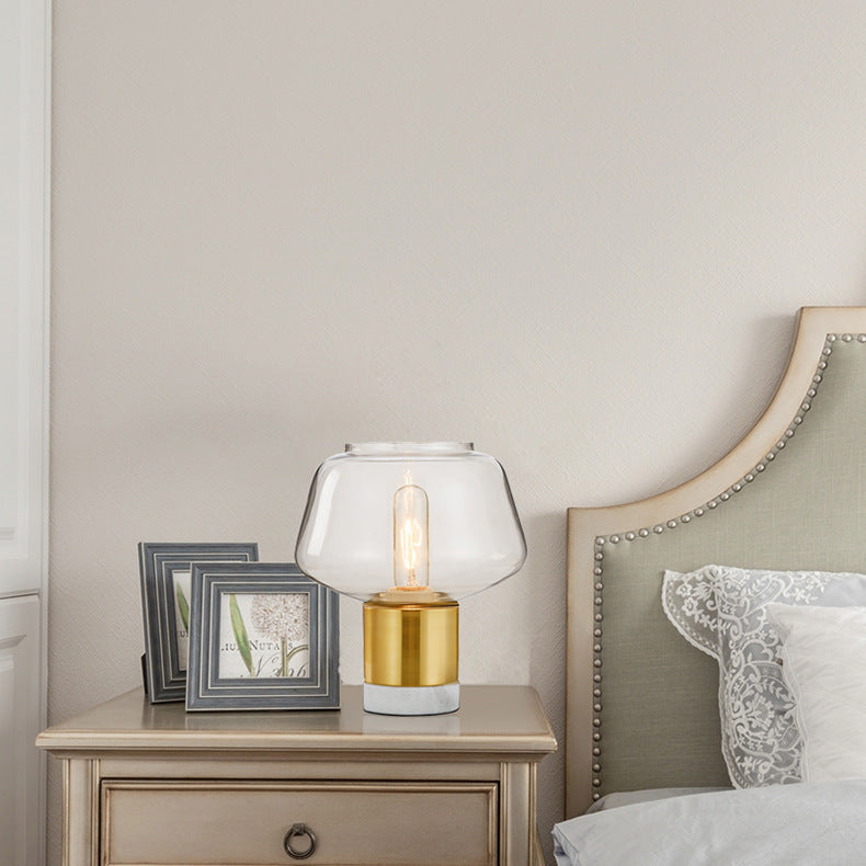 Geometric Glass Table Lamp with Brass and Marble Base