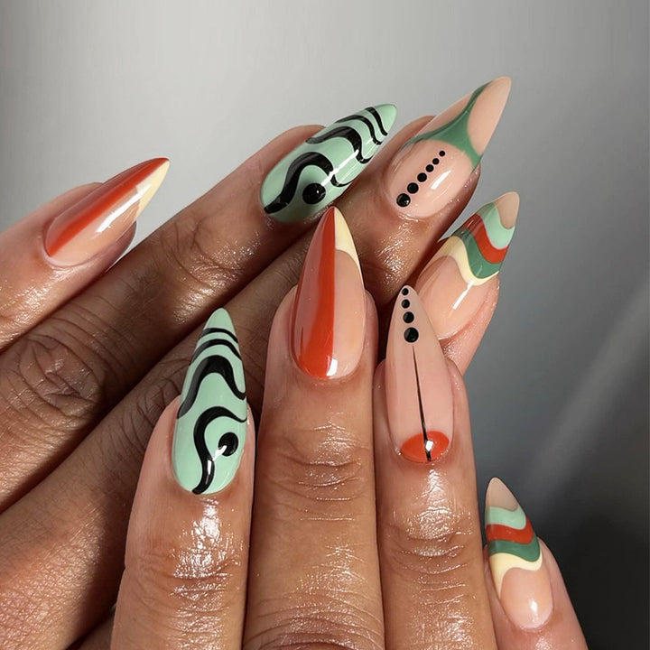 Artistic Stiletto Press-On Nails with Patterned Design Stornfield