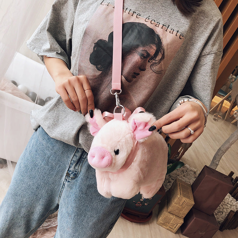 Plush Pig-Themed Crossbody Bag