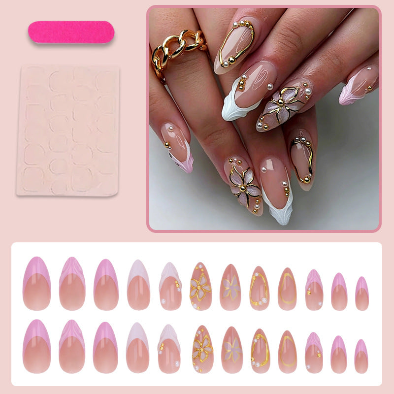 Artificial nail set with floral and sparkling decorations Stornfield