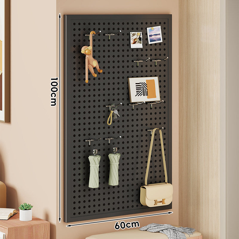 Large Vertical Perforated Wall Storage Panel with Adjustable Hooks and Accessory Mounts