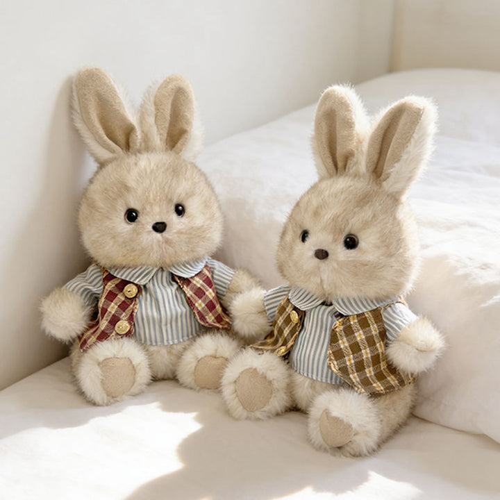 Plush Sitting Bunny Comforter Toy with Ultra-Soft Faux Fur, Embroidered Face and Knit Scarf Stornfield