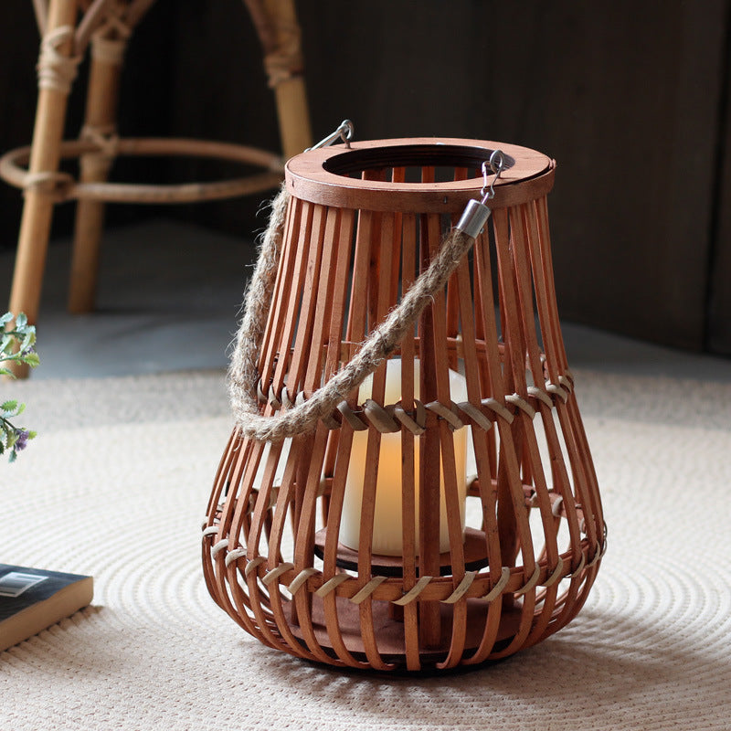 Handcrafted lantern made of wood and wicker Stornfield
