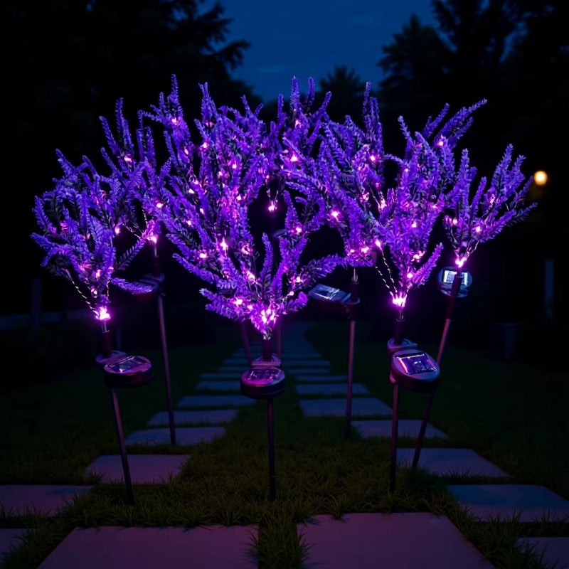 Solar-Powered Simulated Lavender Blossom Garden Stake Lights With Stake-Mounted Control Stornfield