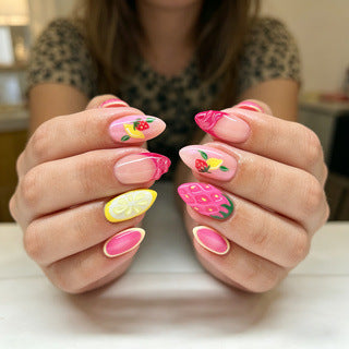 Artificial nails with fruit motif and glitter accents Stornfield