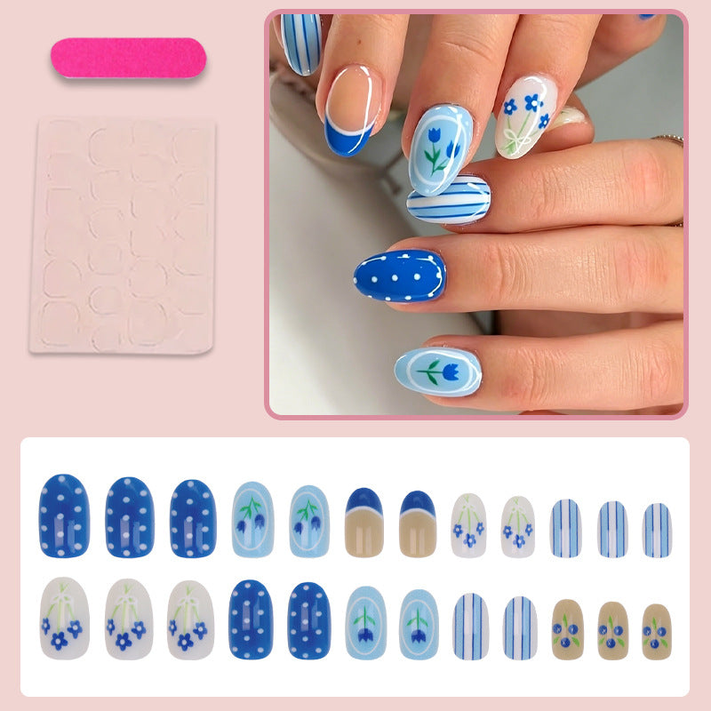 Nail art set with floral and striped designs Stornfield