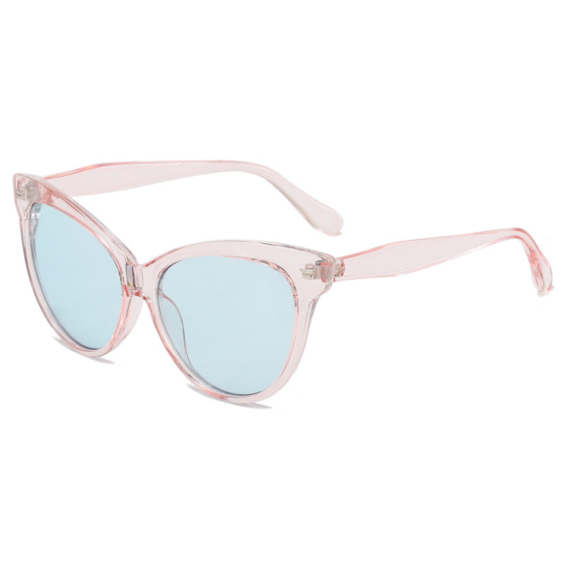 Ladies trendy cat-eye sunglasses with transparent frame and blue lenses Stornfield