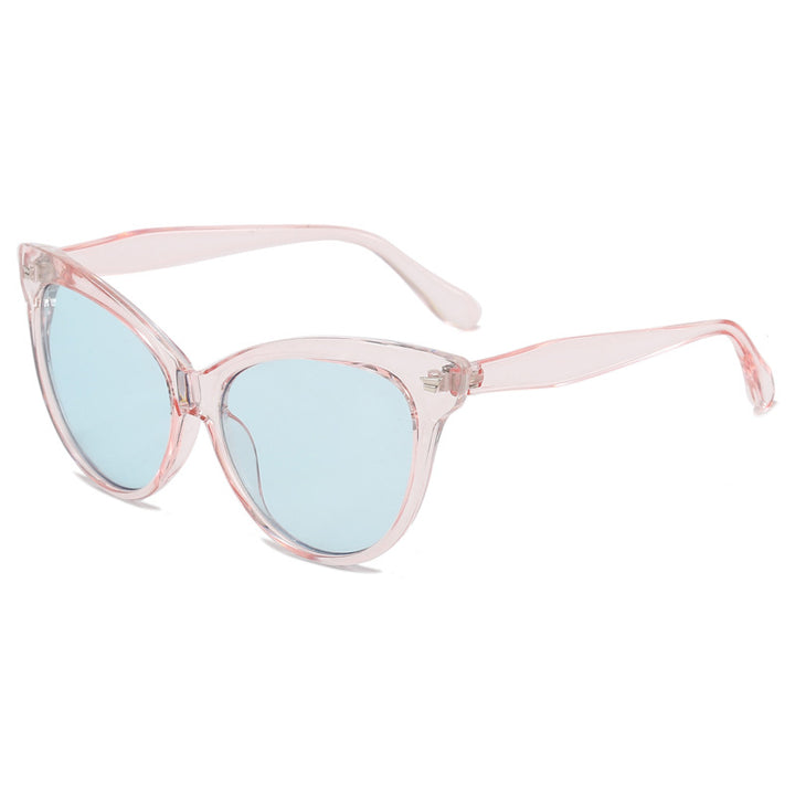Ladies trendy cat-eye sunglasses with transparent frame and blue lenses Stornfield