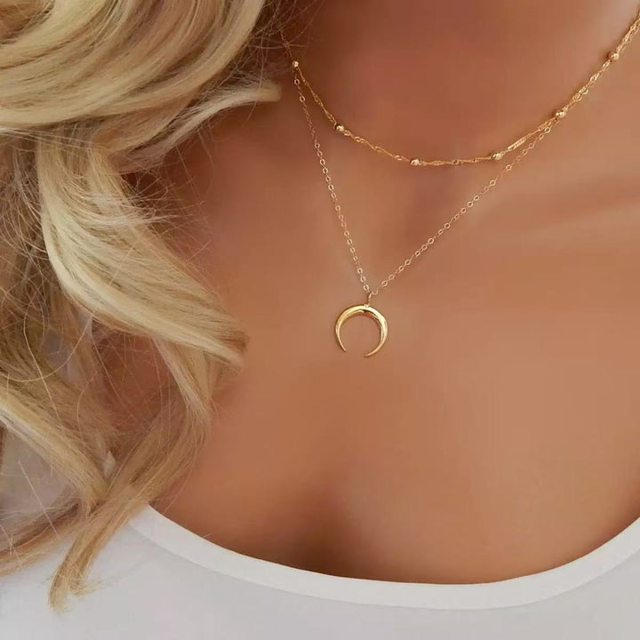 Layered Crescent Moon Pendant Necklace Stornfield