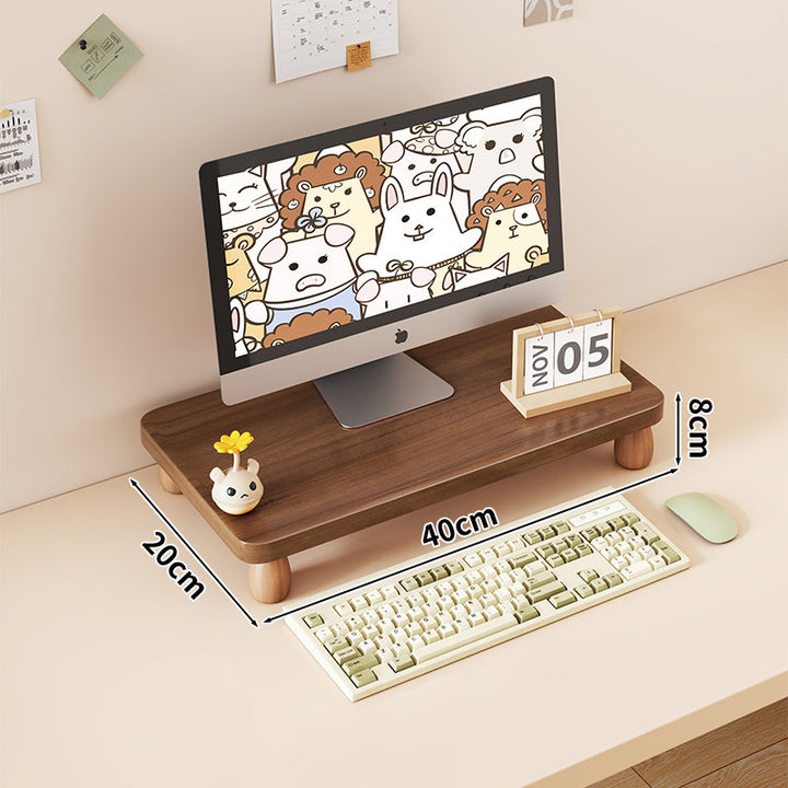 Solid Wood Monitor Riser with Tiered Desk Organizer and Cable Management