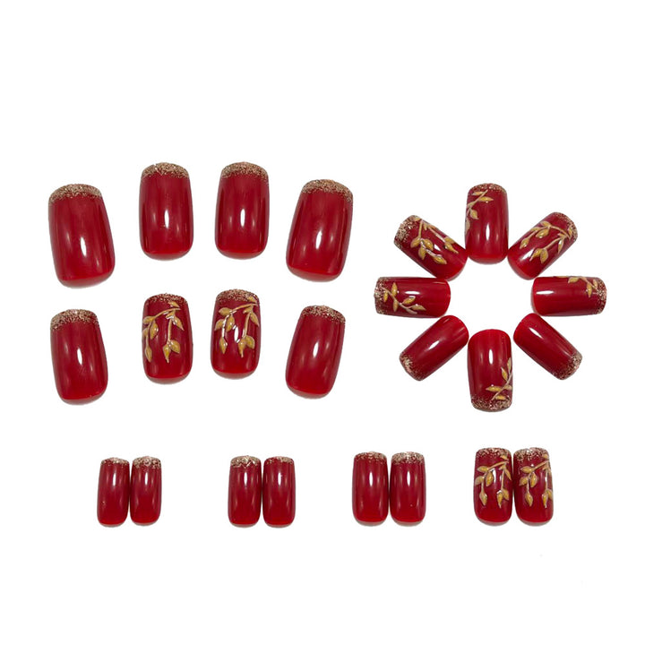 Artificial nails with golden leaf patterns Stornfield