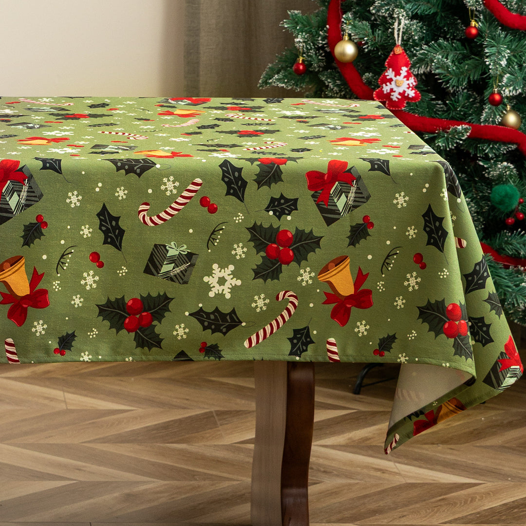 Festive tablecloth with Santa Claus illustration and wipeable surface