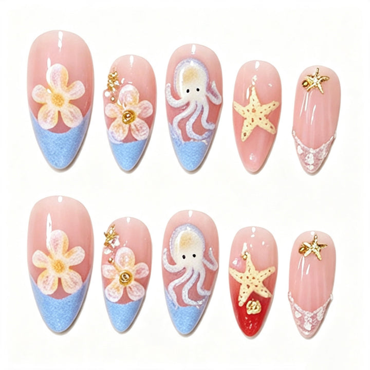 Ocean-Inspired Press-On Nail Art Design Stornfield