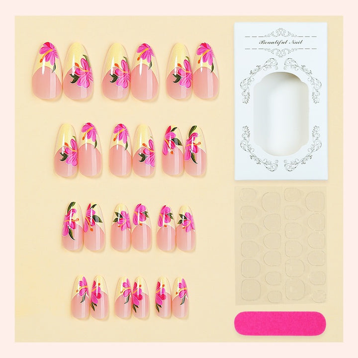 Artificial nail set with floral accents and glamorous finish Stornfield