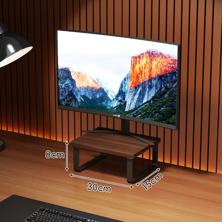 Compact Wooden-Top Monitor Riser Stand with Metal Frame and Under-Shelf Storage