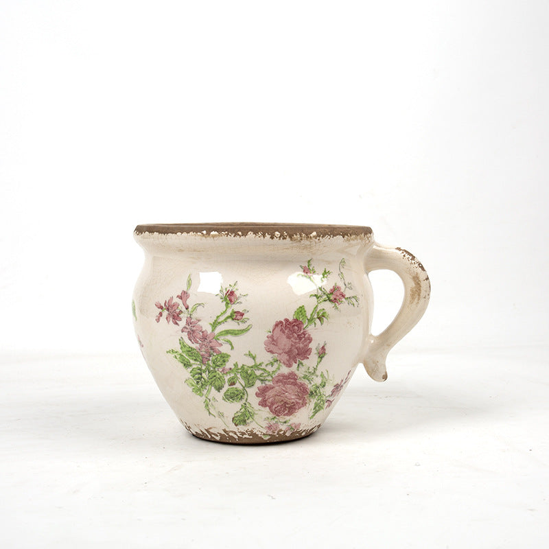 Decorative ceramic pot with floral pattern Stornfield