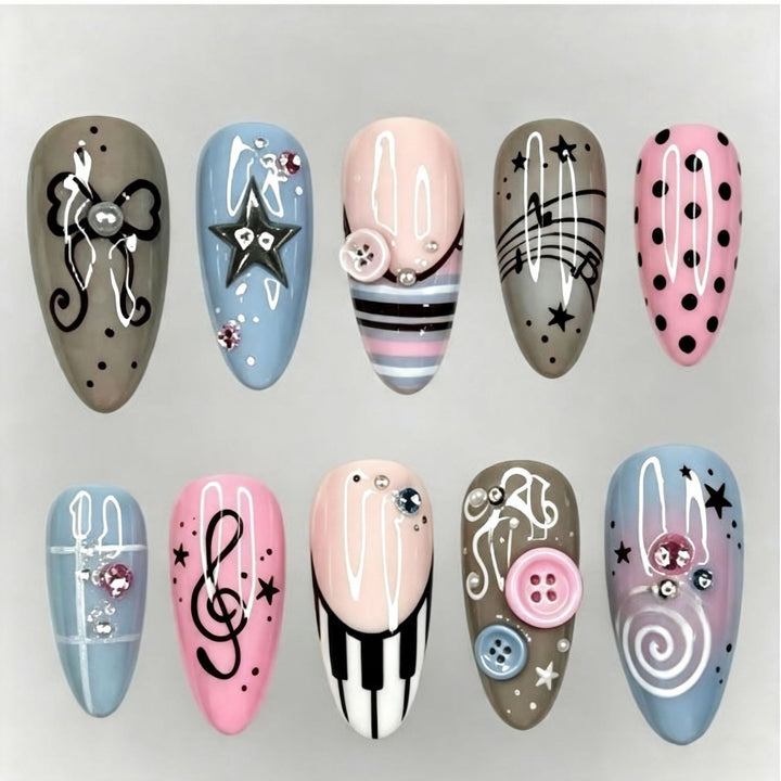 Artificial nail set with musical design Stornfield