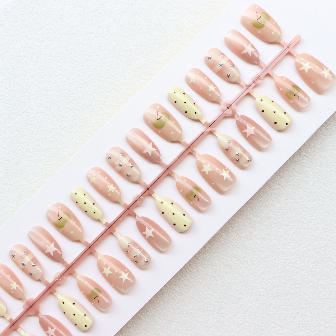 Decorative Press-On Nail Set with Star and Dot Design Stornfield