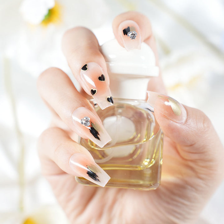 Artistic Heart-Adorned Press-On Nail Set Stornfield