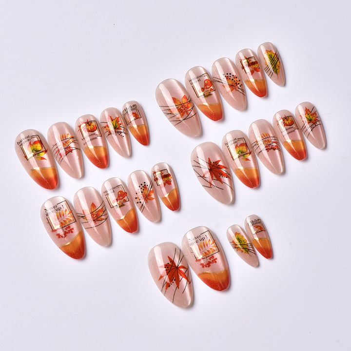Autumn-Themed Decorative Press-On Nail Art Stornfield