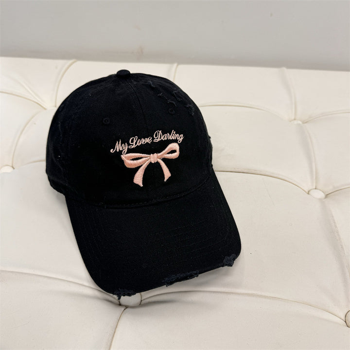 Women's Distressed Cotton Baseball Cap with Bow Embroidery Stornfield