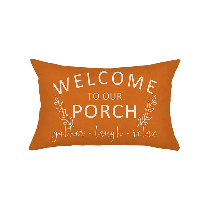 Rectangular Linen-Texture Lumbar Throw Pillow Cover with 'Home Sweet Home' Script & Hidden Zipper
