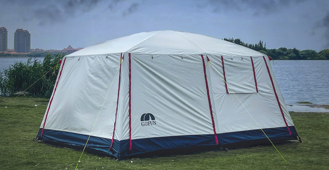 large family capacity blackout PVC dome tent with triple-door multi-window living area Stornfield