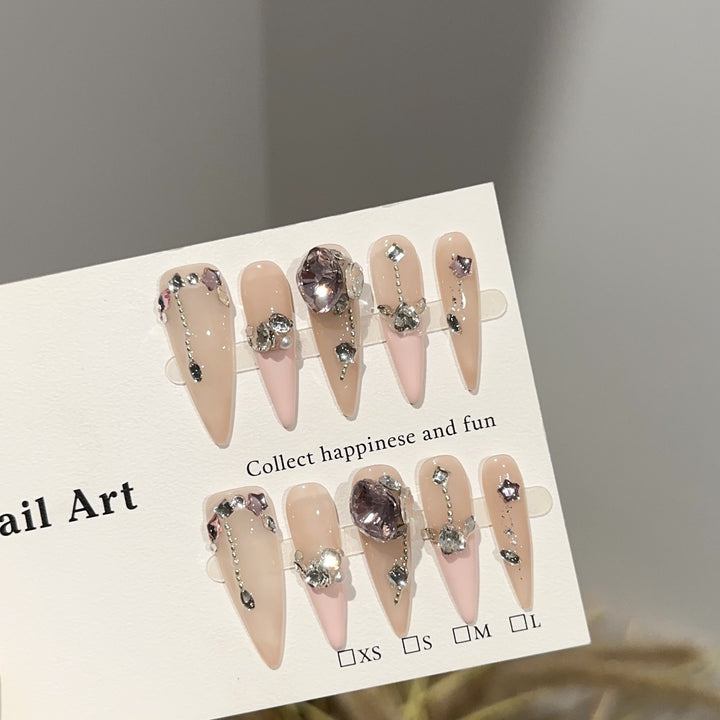 Elegant Rhinestone-Embellished Press-On Nails 1790730559