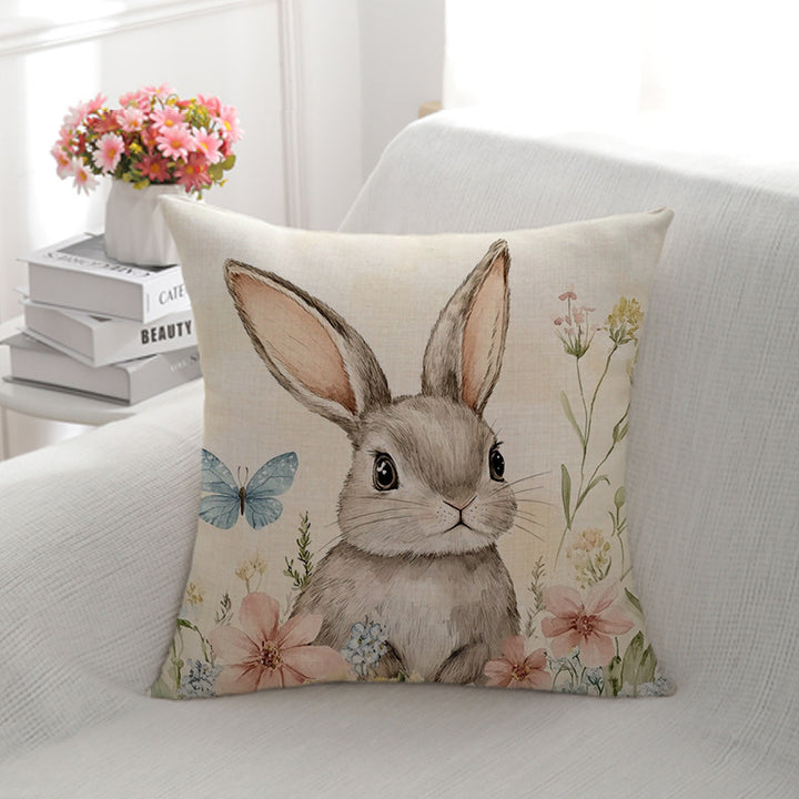 Artistic Rabbit Illustration Decorative Pillow