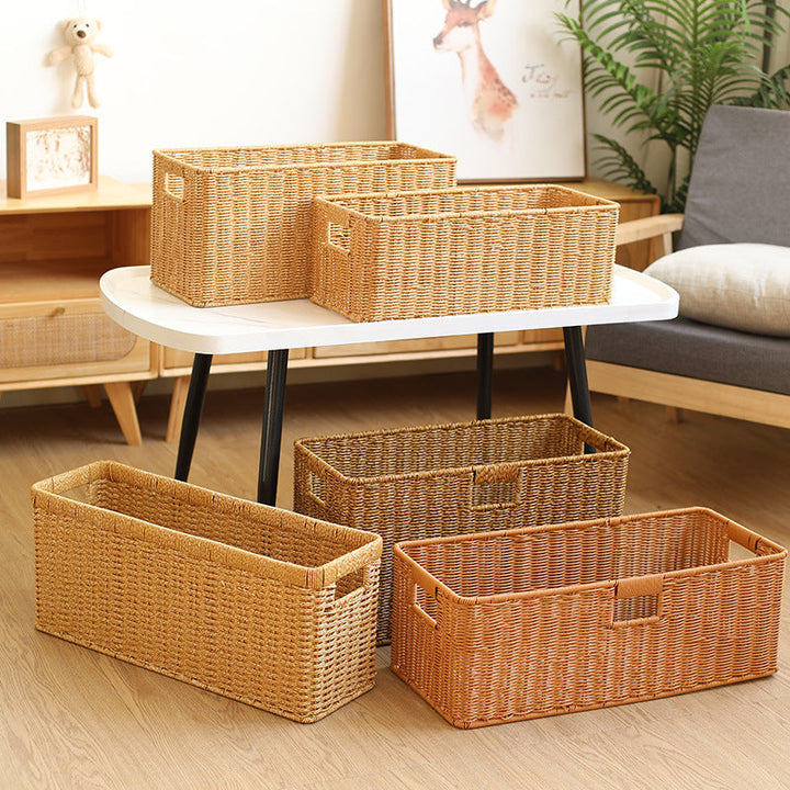 Handwoven Rectangular Storage Bin with Cutout Handles Stornfield