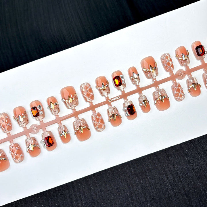 Decorative Press-On Nail Art Set with Gem Accents