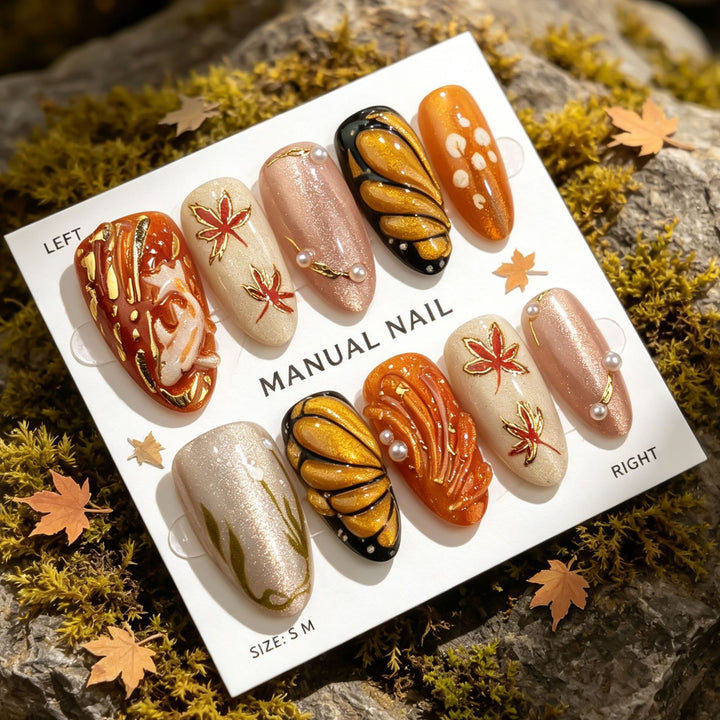 Artistic Autumn-Themed Manual Nail Art Set