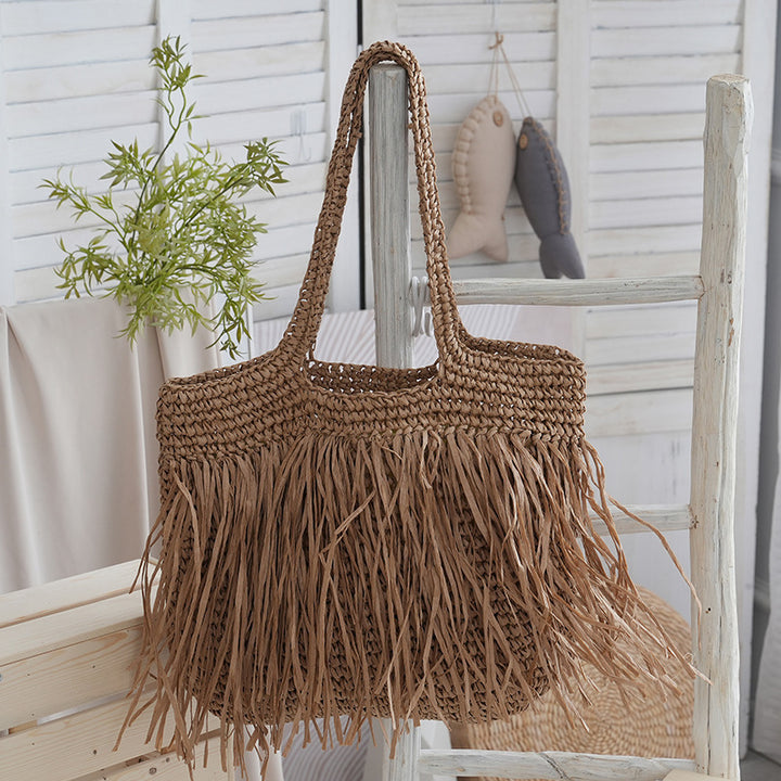 Handmade beach bag with fringed designed pattern Stornfield