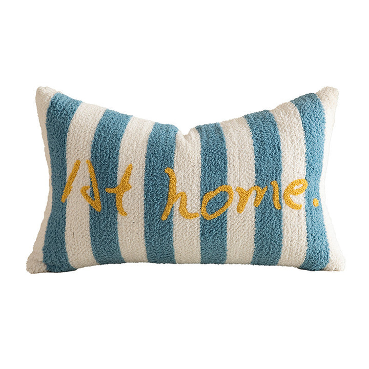 Striped bouclé decorative pillow with embossed loop structure and lettering embroidery Stornfield