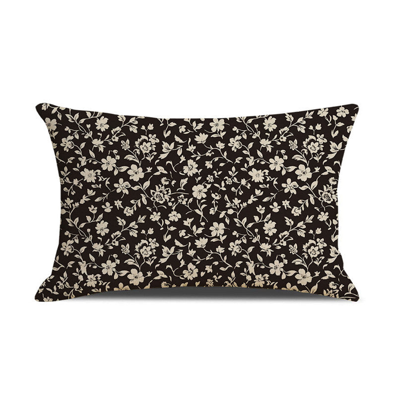 Rectangular Linen-Blend Floral Throw Pillow Cover