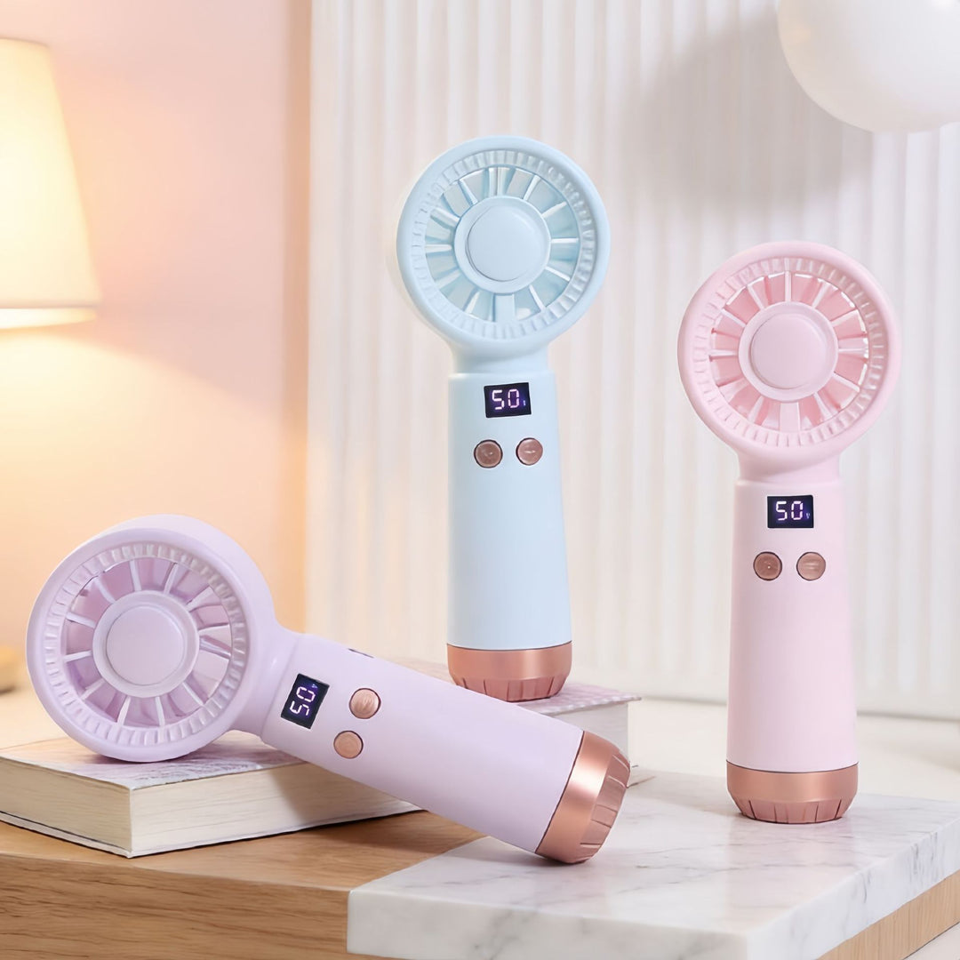 Cooling portable rechargeable bladeless handheld fan with LED speed display and USB charging Stornfield