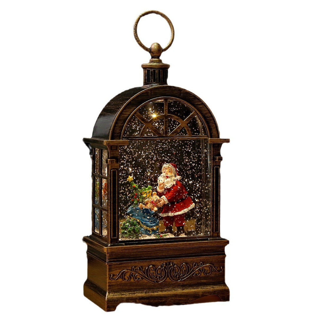 Nostalgic Christmas lantern with snowfall and moving Santa Claus scene Stornfield