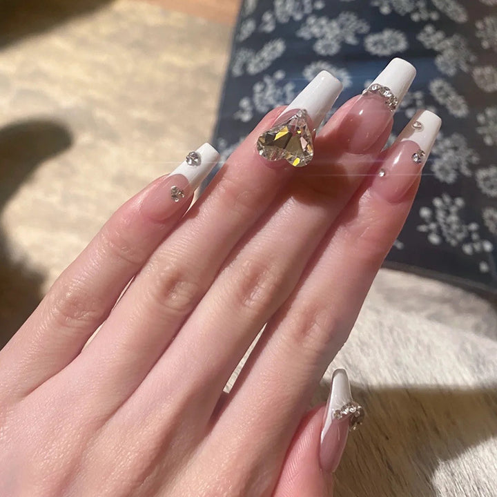 Artistic Press-On Nail Set with Rhinestone Accents Stornfield