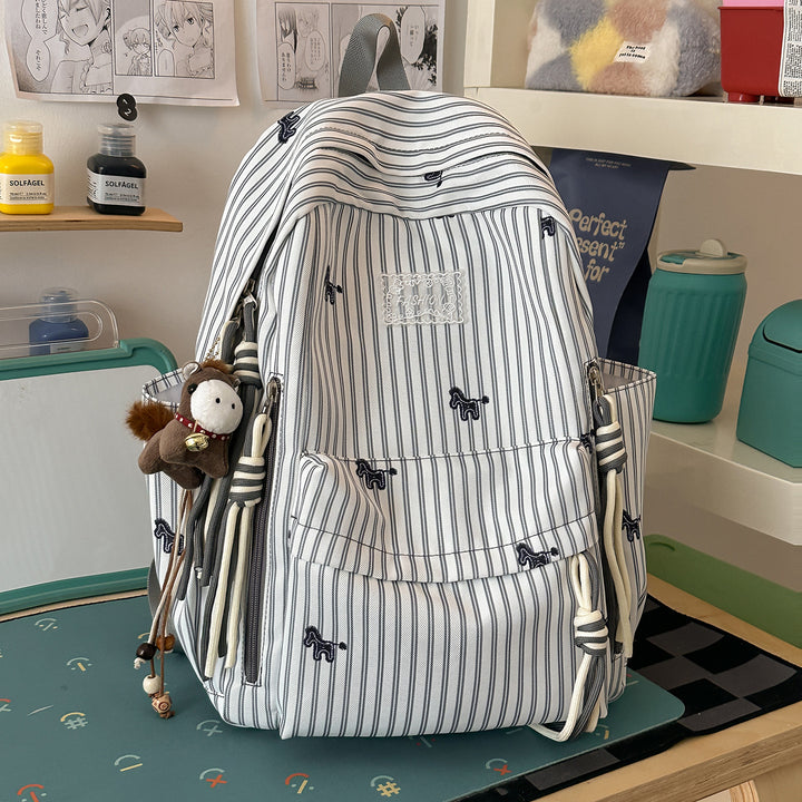 Playful Animal-Themed Striped Backpack Stornfield