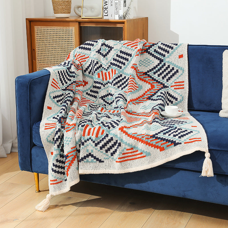 Women's Patterned Snuggle Blanket with Fringe and Geometric Design Stornfield