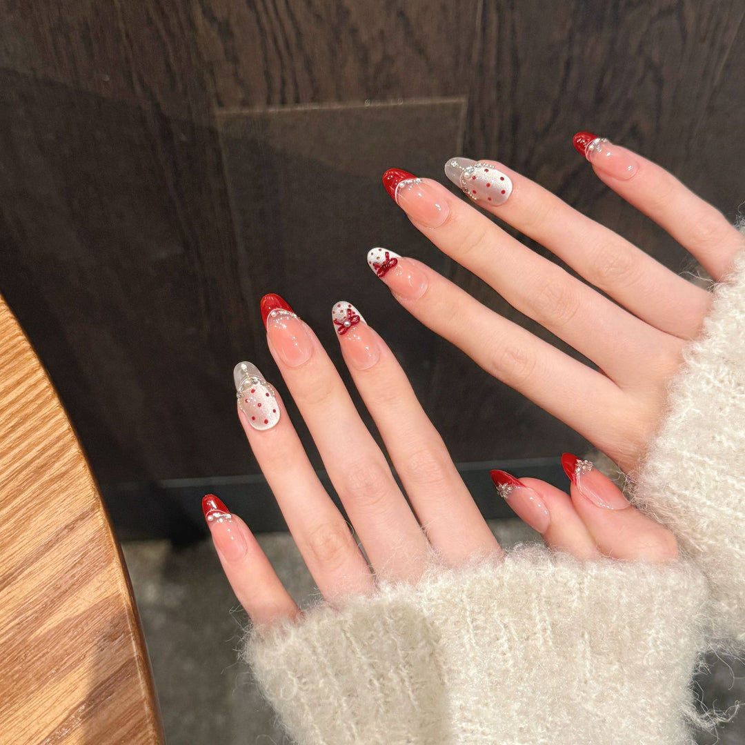Decorative Press-On Nail Art Set with Holiday Accents