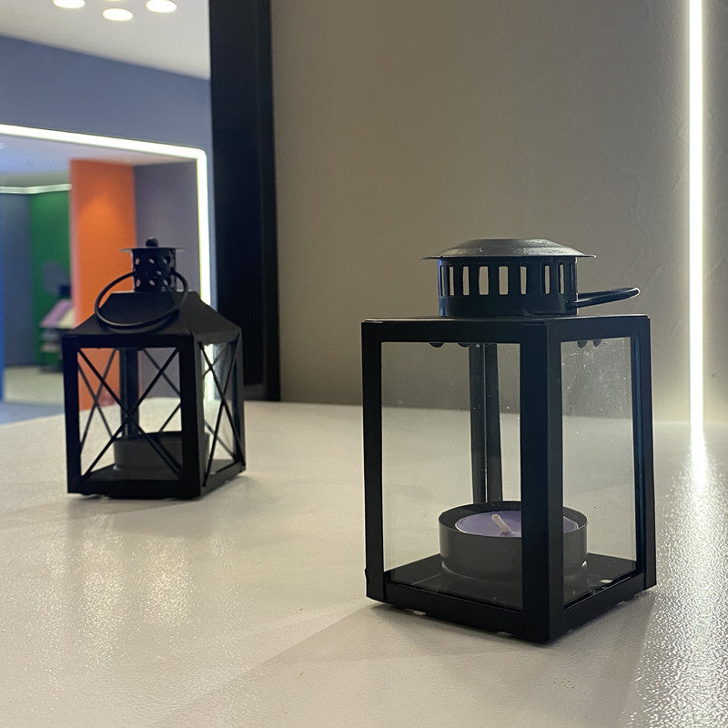 Mini Metal Tea Light Lantern with Glass Panels and Foldable Carry Handle Stornfield