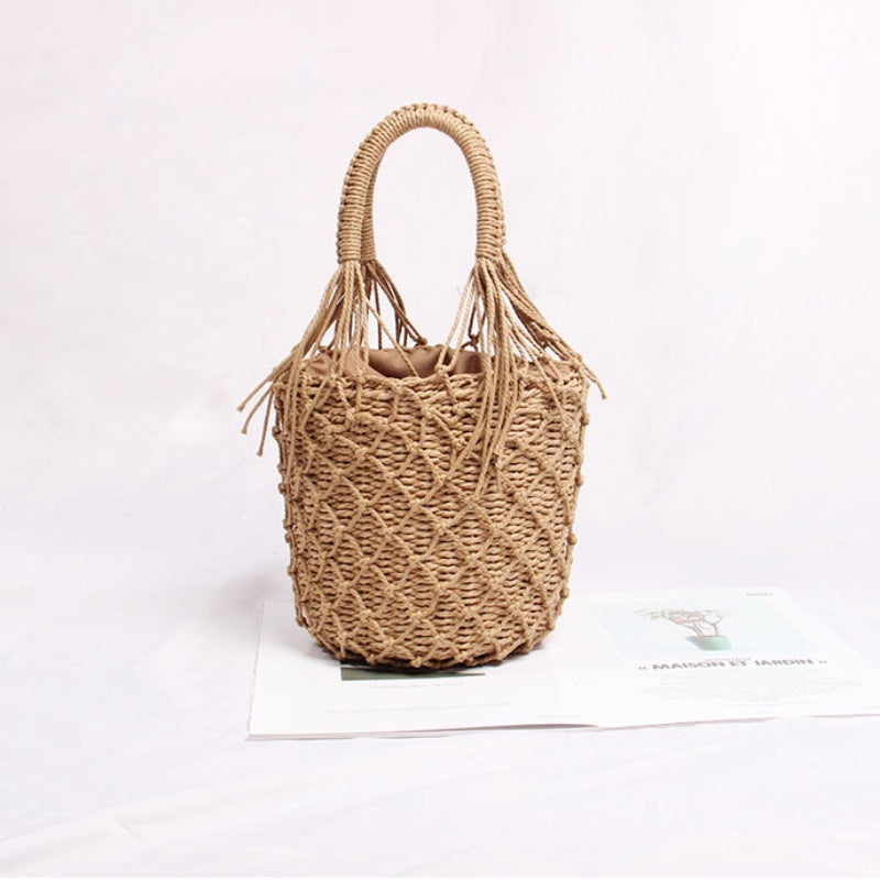 Braided Macrame Shoulder Bag with Decorative Fringe Stornfield