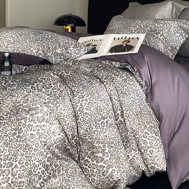 Panda Print Cotton Sateen Duvet Cover Set with Reversible Solid Backing and Button Closure