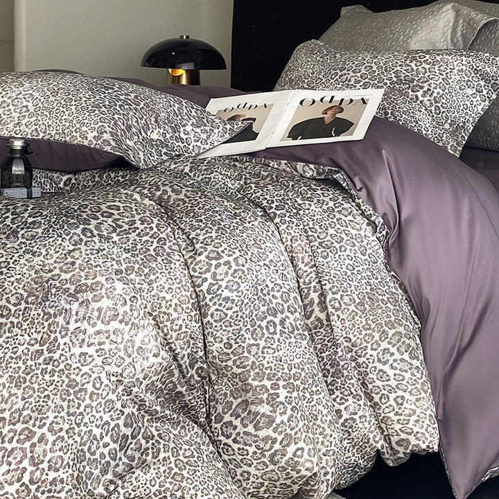 Panda Print Cotton Sateen Duvet Cover Set with Reversible Solid Backing and Button Closure