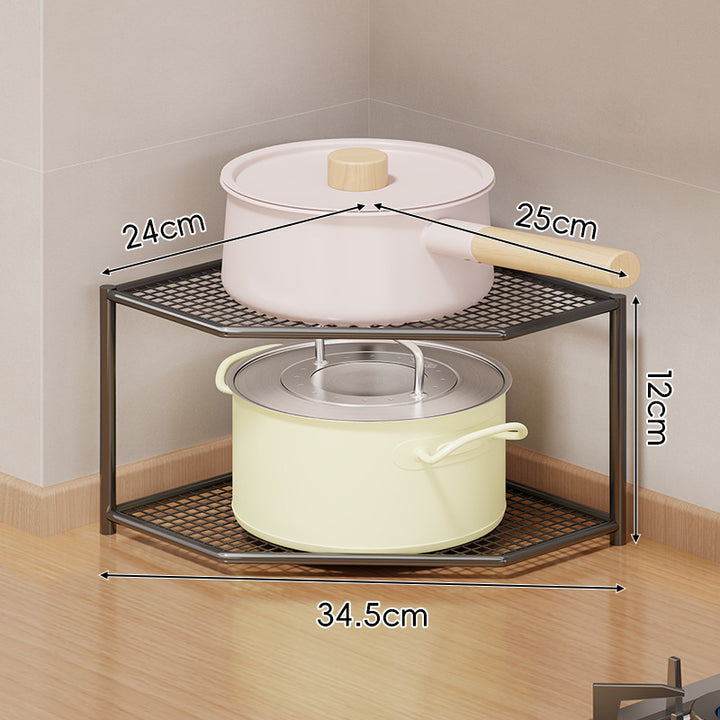 Corner Three-Tier Hexagonal Metal Mesh Kitchen Pot and Pan Organizer Rack