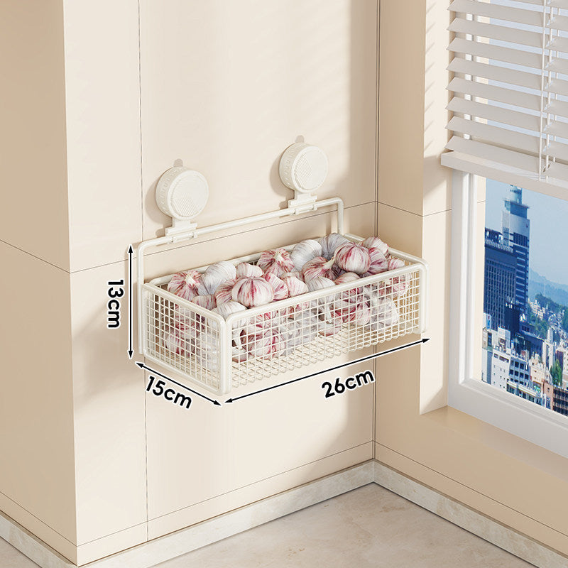 Wall-Mounted Suction Mesh Produce Storage Basket Set with Double-Tier Adjustable Rack