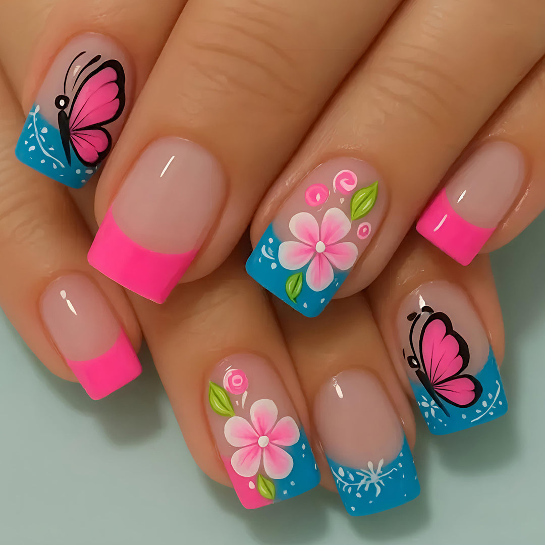 Artificial nails with creative flower and butterfly design Stornfield