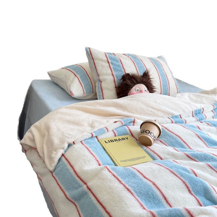 Plush Reversible Striped Comforter Set with Matching Pillow Shams